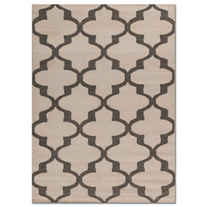 Tapis en laine tissé plat Indusbar Dwrm-168 gris et noir à rayures patchwork, tapis rectangulaire pour la maison, salon - Product Image 1