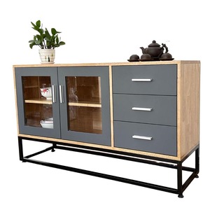 KTB68114 Modern Living Room Furniture Display <b>Cabinet</b> Rubberwood with Iron Legs - Product Image 1