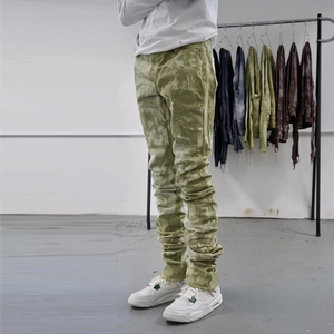 Gran Venta de pantalones vaqueros desgastados de retazos, pantalones vaqueros lavados de alta calidad Vintage acampanados, pantalones vaqueros apilados deshilachados para hombres, pantalones vaqueros para hombres - Product Image 3