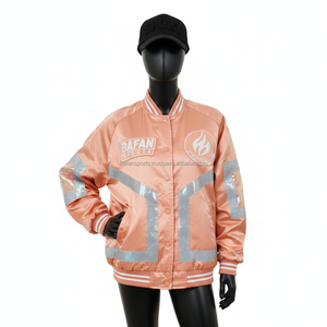 Chaqueta de Satén Premium para Mujer, Color Durazno, con Paneles Plateados Reflectantes, Diseño de Logotipo Bordado Personalizado, Chaquetas de Satén para Mujer - Product Image 6