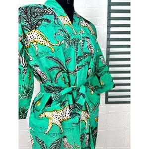 Kimono Ligero de Algodón Estilo Boho con Estampado de Selva Hecho a Mano en India, Bata de Lujo para Verano, Playa, Casa o Cubierta de Yate - Product Image 4