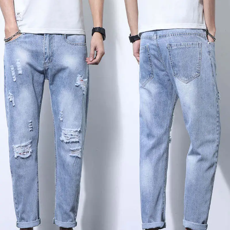 Celana denim desain terbaru, celana Denim pria kasual tren atasan 100% kualitas tinggi gaya Streetwear layanan OEM celana Jeans denim pria