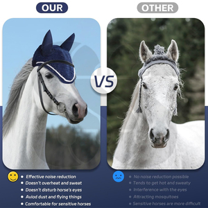 หมวกคลุมหูม้าถักโครเชต์ทำมือ สีฟ้า ขนาดมาตรฐาน คุณภาพสูง ป้องกันแมลง ดีไซน์สวมใส่สบายสำหรับม้าทุกสายพันธุ์ - Product Image 5