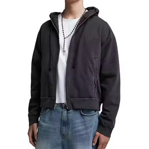 Sweat à capuche brodé personnalisé OEM ODM pour hommes Streetwear Boxy Fit Acid Wash Sweat à capuche zippé coupé aux épaules - Product Image 1