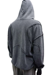 Sweat à Capuche Patchwork Surdimensionné pour Homme Streetwear Vintage Washed Pullover Sweatshirt - Product Image 3