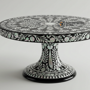 Support à gâteau incrusté de nacre noire fabriqué à la main piédestal luxueux pour desserts et décoration - Product Image 3