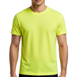 <b>Men's</b> <b>Neon</b> Yellow Short Sleeve O-Neck T-Shirt Regular Fit Breathable Cotton Casual Jersey Solid Color Knitted <b>Top</b> - Product Image 1