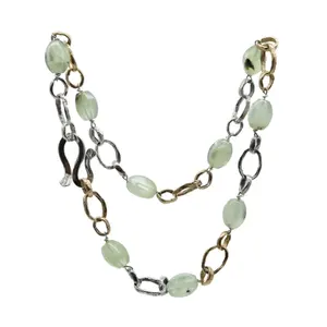 Best quality jewellery made in Italy Long chain necklace in 92 silver, bronze and semi-precious stones T-bar craft closure