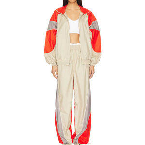 Trajes Deportivos Cortavientos de Invierno para Mujer, con Cremallera Completa, de Nailon Ligero, Elástico en Cuatro Direcciones, Transpirable, Manga Larga, con Diseño de Parches - Product Image 1