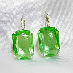 <b>Peridot</b> Green Crystal Sterling Silver <b>Earrings</b> Rectangular Octagonal Style Engagement Elegant Handmade Jewelry Gift for Her - Product Image 1