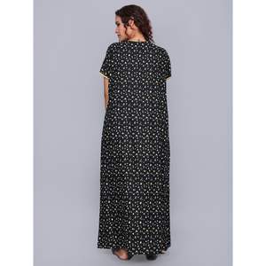 Chemise de nuit longue Evolve pour femme, noire, 100 % viscose imprimée, taille XS, ultra douce et confortable, en tissu tissé, design élégant - Product Image 4