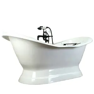 White Powder Coated Finished Metal Bathtub Free Standing Straight Bathing Tub With Claw Foot Legs Soaking Bathtub Hot Selling