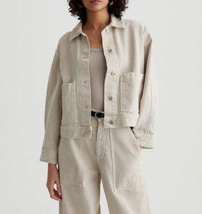 New Fashionable Button Style <b>Women</b> <b>Denim</b> <b>Jacket</b> Customize Cotton Fabric Solid <b>Beige</b> Color Ladies <b>Jacket</b> For Outdoor Use - Product Image 1