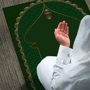 Tapis de prière islamique vert et or : Décoration de maison musulmane, tapis doux à poils longs - Product Image 5