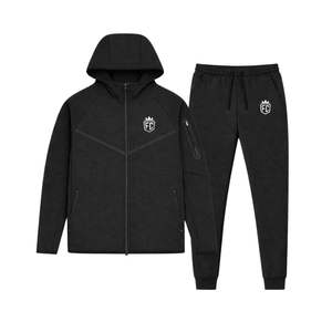 Ensemble de survêtement pour homme, veste à capuche zippée et pantalon de jogging en polaire technique, noir, vêtements de sport pour l'entraînement - Product Image 1