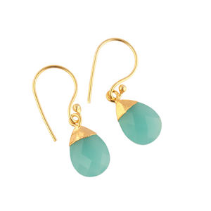 ต่างหูหยดน้ำตา Aqua Chalcedony ทำจากโลหะแฟชั่นที่เรียบง่ายมีเสน่ห์เครื่องประดับต่างหูห้อยระย้าสำหรับผู้หญิงชุบทอง24K - Product Image 5