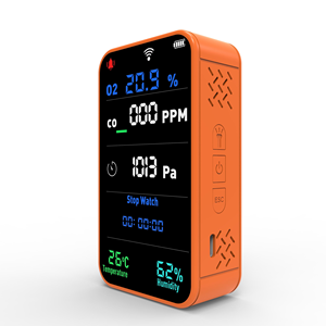 Détecteur de <span class=keywords><strong>gaz</strong></span> de poche portable - Moniteur O2 CO manuel, équipement de survie en camping avec testeur de pression d'air, température, humidité et qualité de l'air - Product Image 2