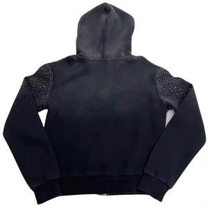 New Arrival Acid Wash Streetwear Hooded Heavyweight Solid Warm Winter Rhinestone <b>Tracksuit</b> High Quality Custom Logo Cotton - Product Image 4