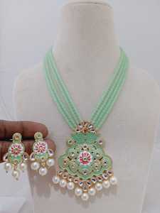 Meenakari pintura artesanía collar pendiente conjunto ligero estilo Vintage con perlas colección única por artesanos expertos - Product Image 5