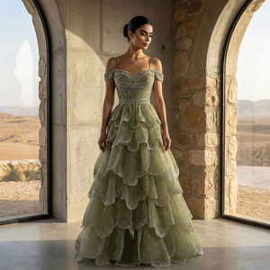 Robe de bal de luxe Jancember LSZ385 vert sauge, richement ornée de perles, à volants, pour <span class=keywords><strong>soir</strong></span>ée - Product Image 1
