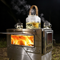 Poêle à bois portable en acier inoxydable avec four, chauffage de camping extérieur, cuisinière multifonctionnelle