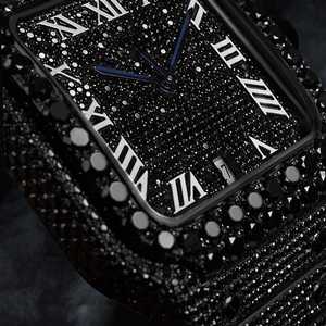Luxury 41mm <b>Black</b> Beauty Stainless Steel Analog Wrist <b>Watch</b> Square Dial VVS Moissanite <b>Black</b> Diamond Hip Hop Charm Diamond - Product Image 3