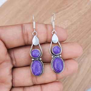 Pendientes Colgantes de Charoita con Plata de Ley y Múltiples Piedras, Hechos a Mano, de Lujo, Estilo Boho, para Boda, Regalo para Mujer - Product Image 1