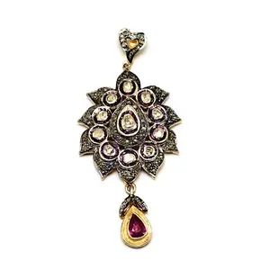Pendentif en forme de cœur en platine avec rubis et diamant pour cadeau femme ou occasion de fête - Product Image 3