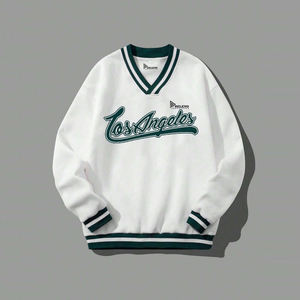 Nouveau sweat-shirt en molleton de coton de haute qualité à col rond pour l'hiver, brodé, prix d'usine en gros, bordure rayée, doublure thermique - Product Image 6