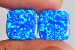 Par de Ópalos de Fuego de Alta Calidad, 4 CTW, Tamaño de Cabujón 11x10x2 MM, Ópalo de Fuego Sintético Brillante Azul Verde, Piedra Natural - Product Image 3