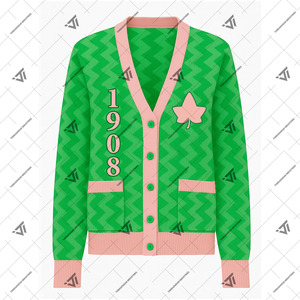 เสื้อสเวตเตอร์ถักลายกรีกอัลฟ่า | เสื้อสเวตเตอร์คอตตอนลายซิกแซกแบบปักกระดุมเสื้อสเวตเตอร์ถักสำหรับวิทยาลัย - Product Image 1