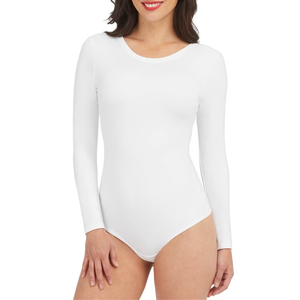 Body Modellante Spanx X-Small Bianco a Maniche Lunghe con Scollo Rotondo, Stile Casual Aderente con Controllo Pancia, Stampa per Inverno ed Estate, in Nylon Elasticizzato - Product Image 1