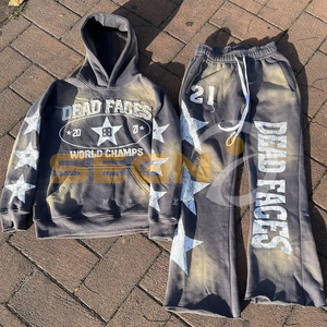 ชุดวอร์มผ้าฝ้ายพิมพ์ลายพัฟกับแสงแดดสำหรับผู้ชายกางเกงขาบานออกแบบได้ตามต้องการ - Product Image 3