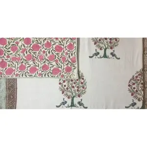Vinayakam Exports Hand Block Printed White Soft Filling Square Cotton Reversible Dohar <b>Double</b> <b>Bed</b> Blankets - Product Image 4