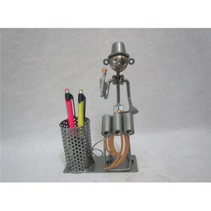 Custom Design <b>Iron</b> Metal Pen Pencil Holder Silver Finish <b>Lightweight</b> Contemporary for Home Study Room Office Desktabletop Decor - Product Image 1