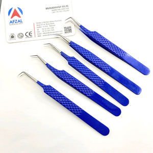 Nouvelle pince à épiler d'extension de cils à pointe pointue enduite de poudre bleu royal Vente en gros de logo personnalisé en acier durable - Product Image 1