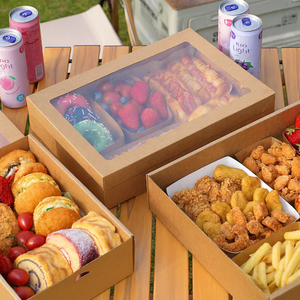 Hộp thực phẩm giấy kraft dùng một lần với cửa sổ trong suốt, bao bì bánh sinh thái thân thiện, logo tùy chỉnh Takeaway hộp Kraft ăn trưa - Product Image 4