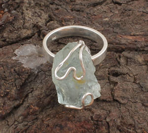 Anillo de Bodas de cristal de Aguamarina cruda Plata de Ley 925 alambre hecho a mano envuelto joyería de piedras preciosas anillo de declaración de piedra áspera Unisex - Product Image 5