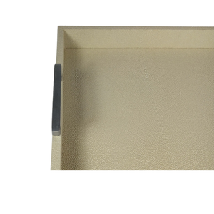 Bandeja de servicio Faux Shagreen, organizador decorativo, bandeja de mesa de café, bandeja otomana con mano de acero inoxidable dorado cepillado - Product Image 6