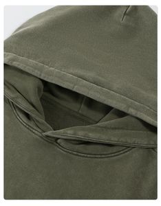 Sweat à capuche vintage délavé 430g, streetwear épais, 100% coton, tissu molletonné français, manches double épaisseur, vente en gros, personnalisable - Product Image 4