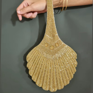 หูหิ้วกระเป๋าทำจากลูกปัดแก้วหลากสี กระเป๋าถือแบบสบายๆ งานฝีมืออินเดีย กระเป๋าทรงบาแกตต์ ทำมือ สีตามสั่ง MS - Product Image 1