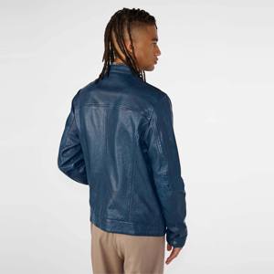 Chaqueta clásica de cuero azul genuino para hombre, chaqueta cómoda y versátil para looks casuales y formales, perfecta para todas las estaciones - Product Image 2