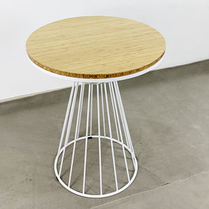 Mesa de Centro Redonda de Madera Resistente de 60 cm con Diseño Minimalista y Base en Forma de C para Muebles de Sala de Estar - Product Image 1