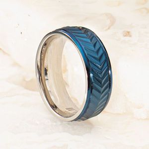 INOX Blue IP Titanium Matte Finish Chevron Comfort Fit Wedding <b>Ring</b> - Product Image 4