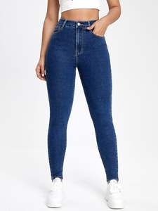 Jeans en denim pour femmes de haute qualité Coupe droite et skinny Taille haute Respirant Casual Solide Coton foncé Spandex Personnalisable BD - Product Image 2