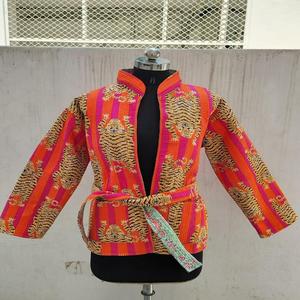 New Women's Floral Printed Boho Cotton <b>Quilted</b> Breathable Eco-Friendly Jacket FreeSize Front Open Kimono Stripe Piping Autumn - Product Image 4