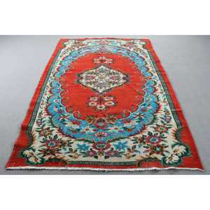Tapis turc vintage 5,4x8 pi (165x243 cm), tapis abstrait rouge - Product Image 1