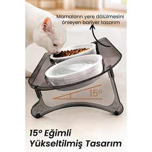 Dual 15 Inclined Elevated Pet <b>Slow</b> <b>Feeder</b> Cat and Dog Food and Water Bowl Oval Shape Plastic Portable Indoor Outdoor Use - Product Image 1