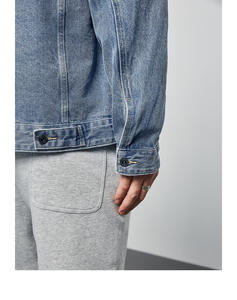 100% coton Denim veste hommes décontracté couleur unie à capuche hommes printemps Jean veste - Product Image 2