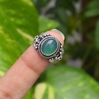 Anillo Hecho a Mano de Plata de Ley 925 con Ónix Verde Natural, Elegante Anillo de Piedras Preciosas de Diseño Bohemio para Ella